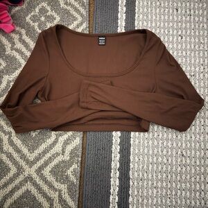 Brown Fitted Bodysuit with Long Sleeves